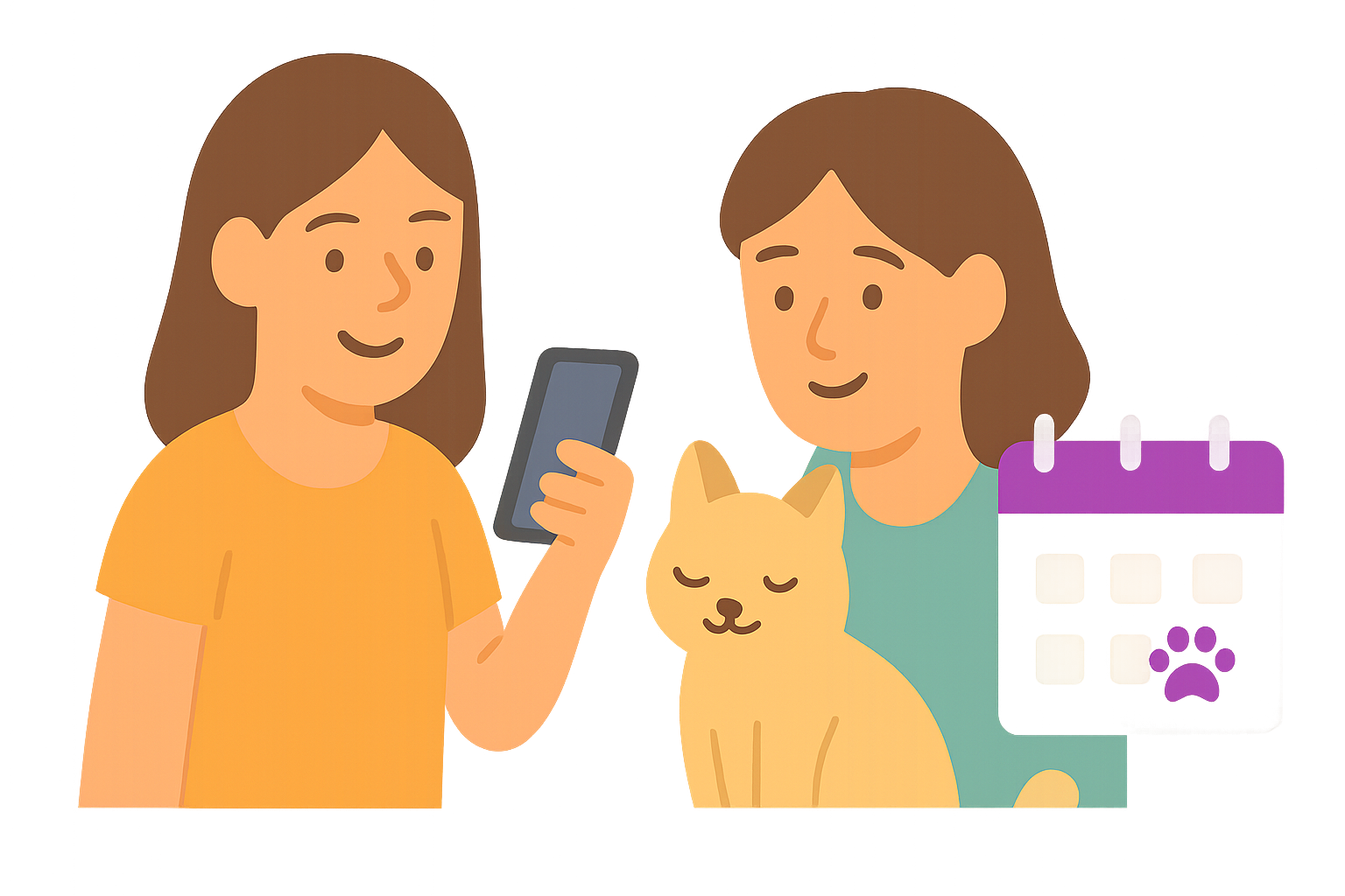 Mujeres con gato y calendario